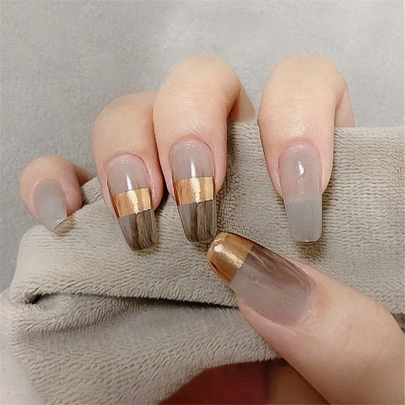 24pcs Butterfly Nail Patch Glue Type Removable Long Paragraph Fashion Manicure Wearable False Nails Patch With Glue Fake Nails-Nail Inspo