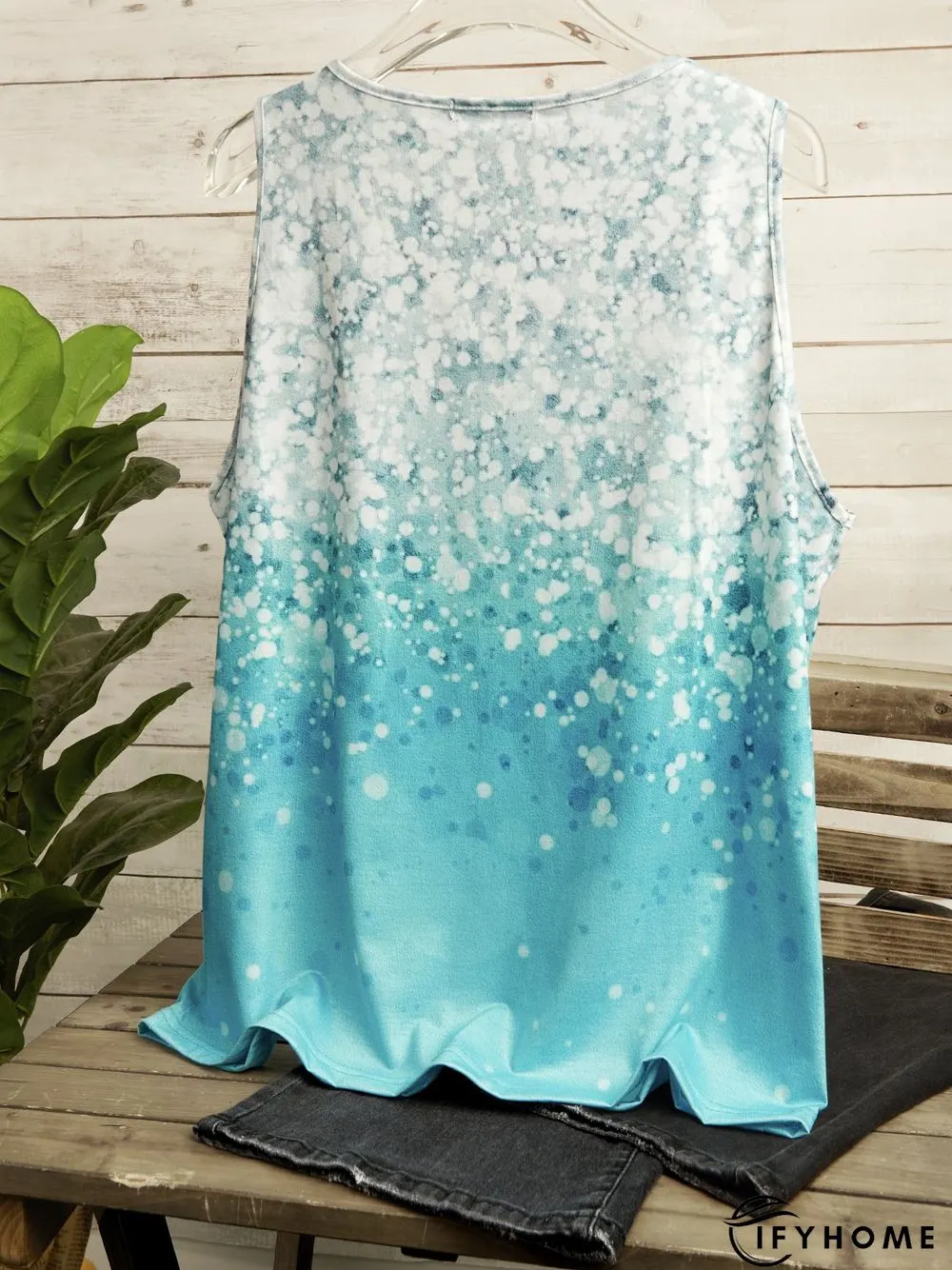 Floral-Print Sleeveless Casual Ombre/tie-Dye T-shirt | IFYHOME
