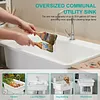 [US Local Warehouse] Freestanding Utility Sink Plastic Wash Basin w/ Washboard & Faucet Laundry Pool Laundry Tub Kit for Room Basement Garage