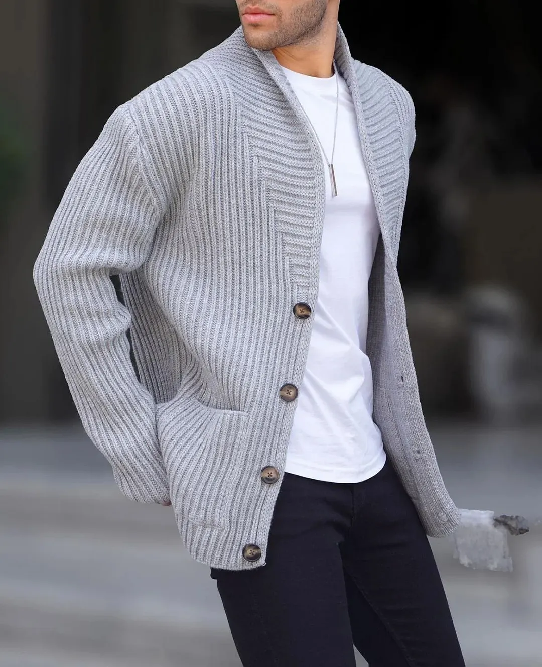 Brownm Brownm Men's New Cardigan Sweater Autumn And Winter Men's Long Sleeve Knit Sweater Men's Coat