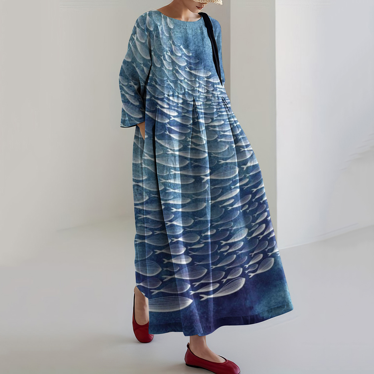 Women&lsquo;s School Fish Linen Blend Casual Maxi Dress