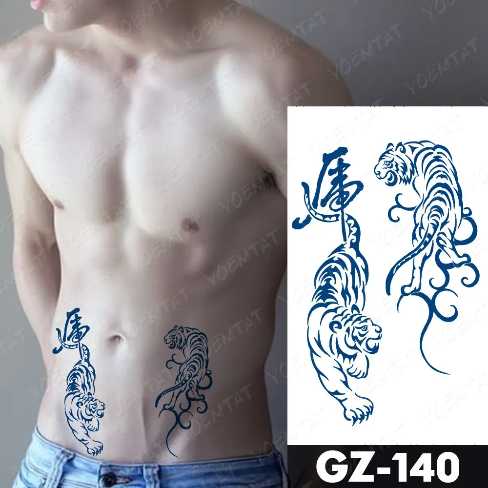 Sdrawing Lasting Ink Tattoos Body Art Waterproof Temporary Tattoo Sticker Line Dragon Tiger Totem Tatoo Arm Fake Fox Whale Tatto