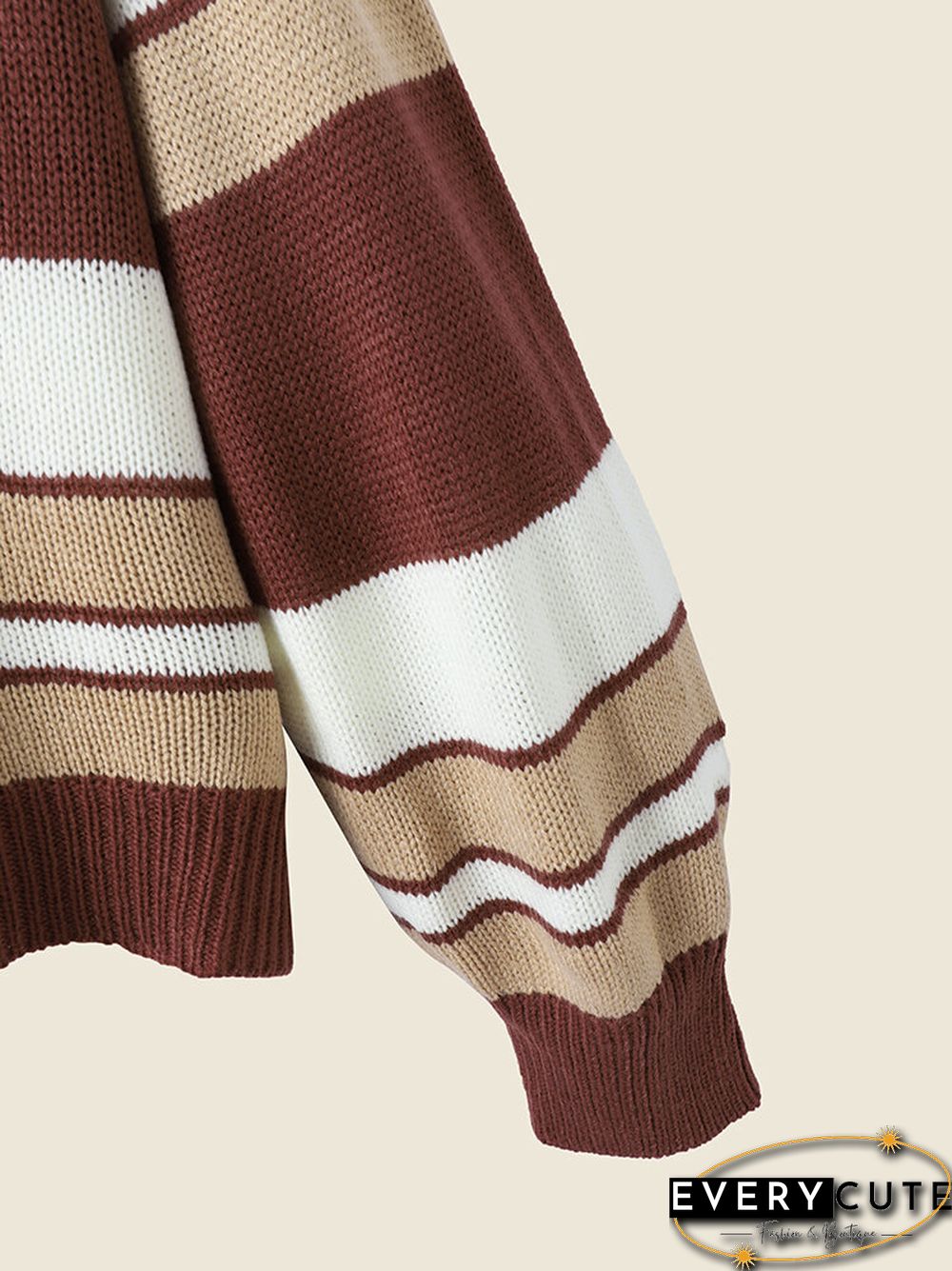 Ombre Stripe Loose Dropped Shoulder V-neck Long Sleeve Sweater