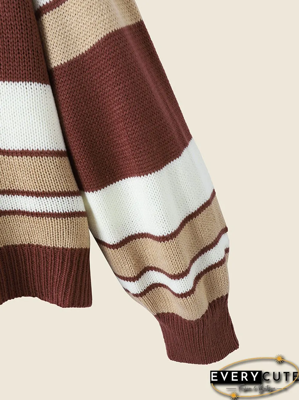 Ombre Stripe Loose Dropped Shoulder V-neck Long Sleeve Sweater