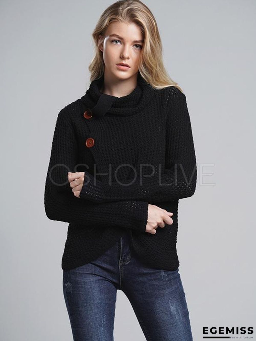 Loose Solid High-neck Knitting Sweater | EGEMISS