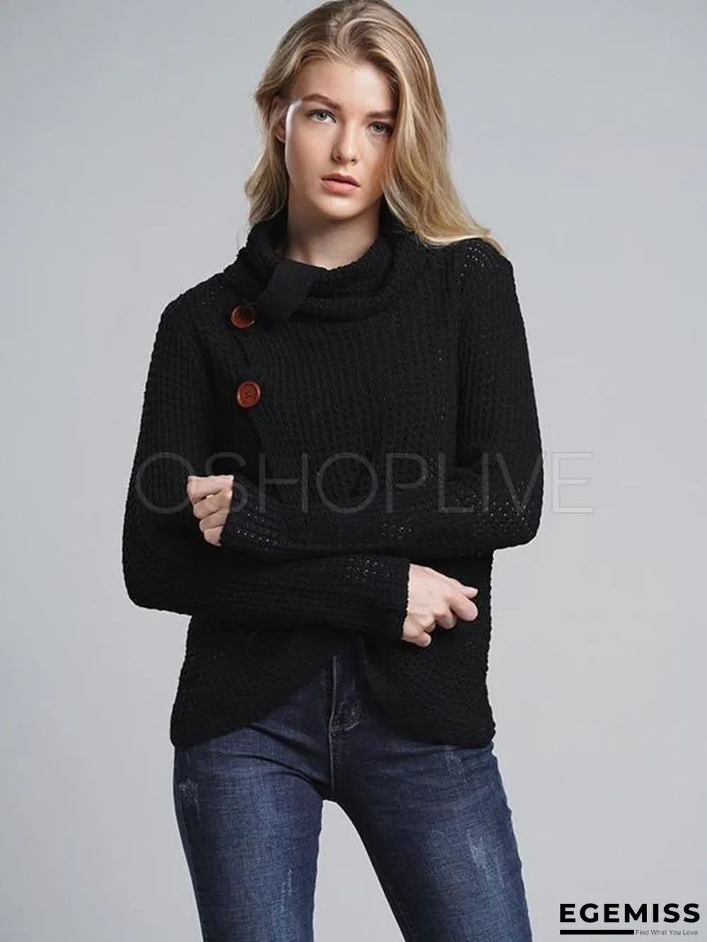 Loose Solid High-neck Knitting Sweater | EGEMISS