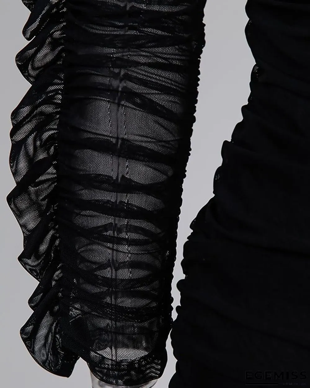 Solid Lace-Up Off Shoulder Ruffles Ruched Dress Black Dresses | EGEMISS