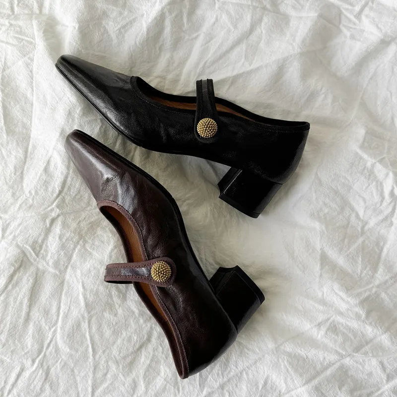 Churchf Churchf Version ~ French Mary Jane Shoes Female 2024 Autumn Retro Wind Shallow One Word With Single Shoe Thick