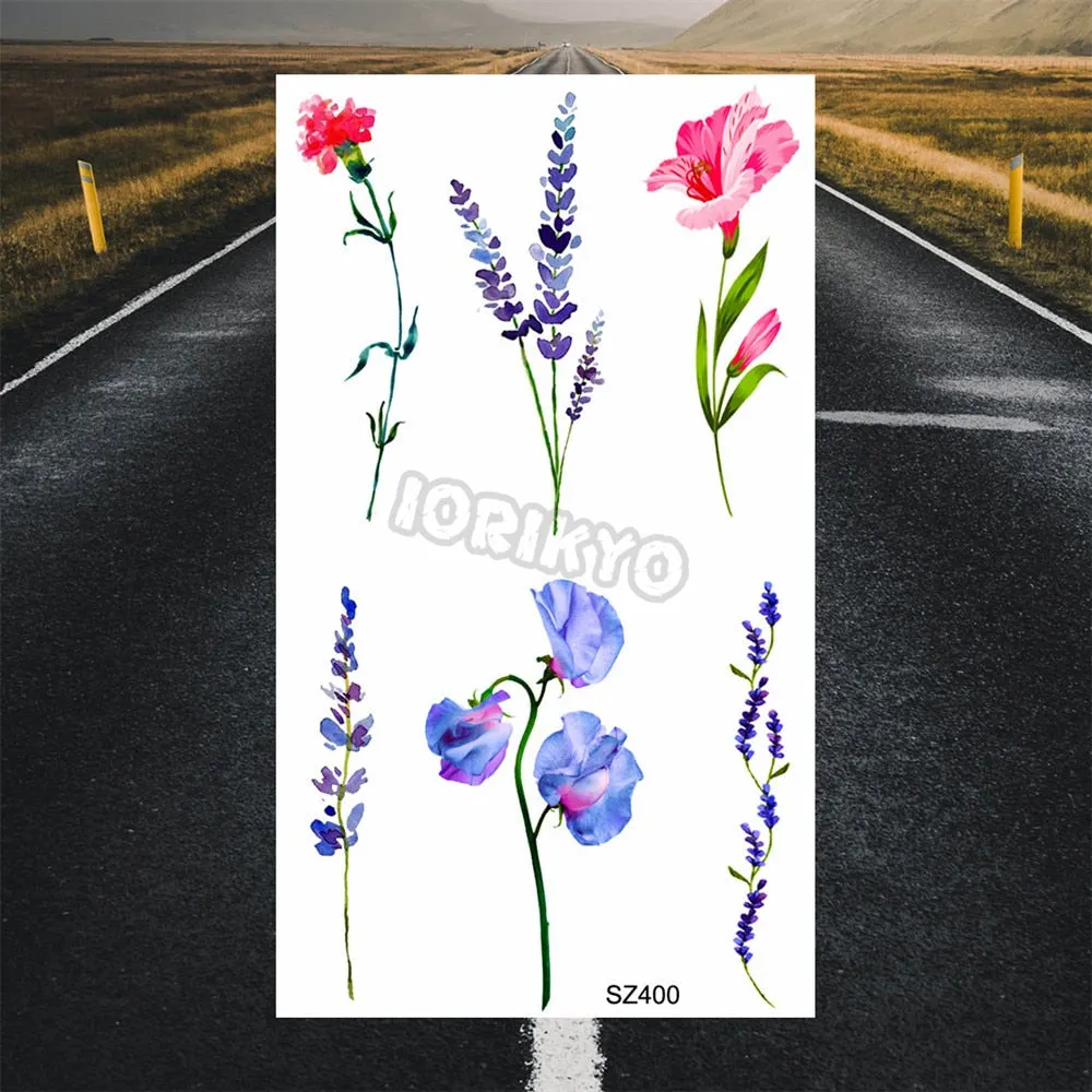 Black Dandelion With Creative Tattoos For Women Men Realistic Sea Wave Mountain Lavender Fake Tattoo Sticker Arm Leg Tatoos 3D
