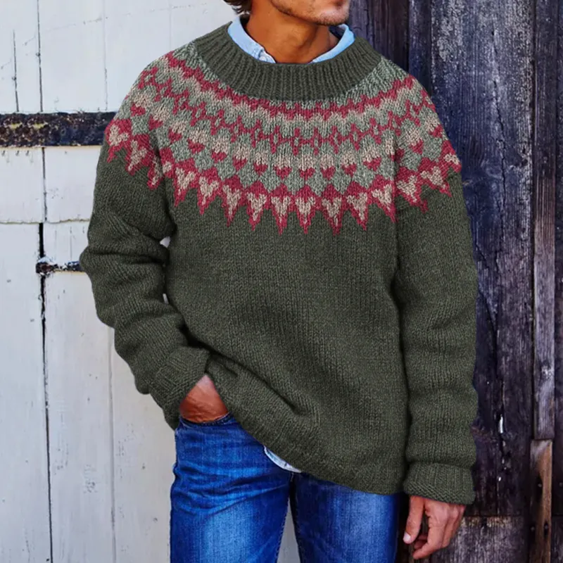 Vintage Icelandic Contrast Knitted Warm Sweater