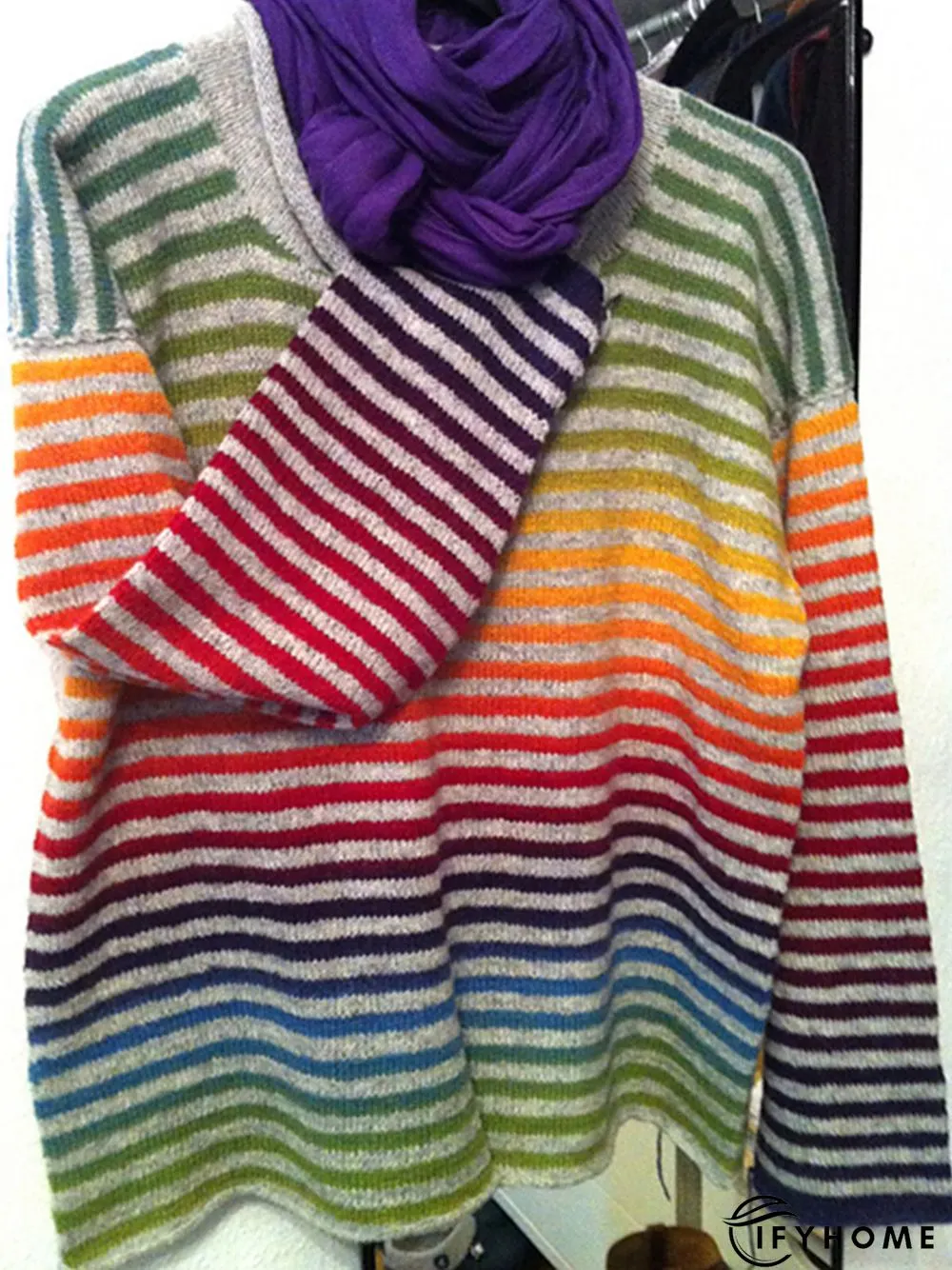 Striped Casual Crew Neck Long Sleeve Knitwear & Sweater | IFYHOME
