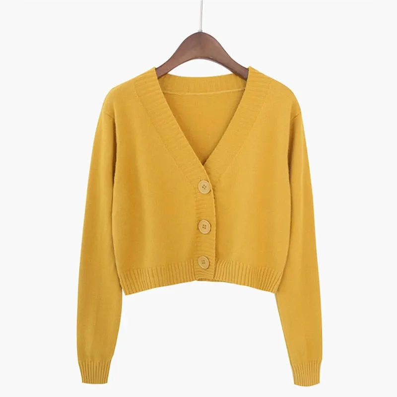 Zoki Corp Cardigan Sweater Autumn Long Sleeve Soft Sexy V Neck Knitted Korean Short Top Casual Single Breasted Pink Thin Blouse