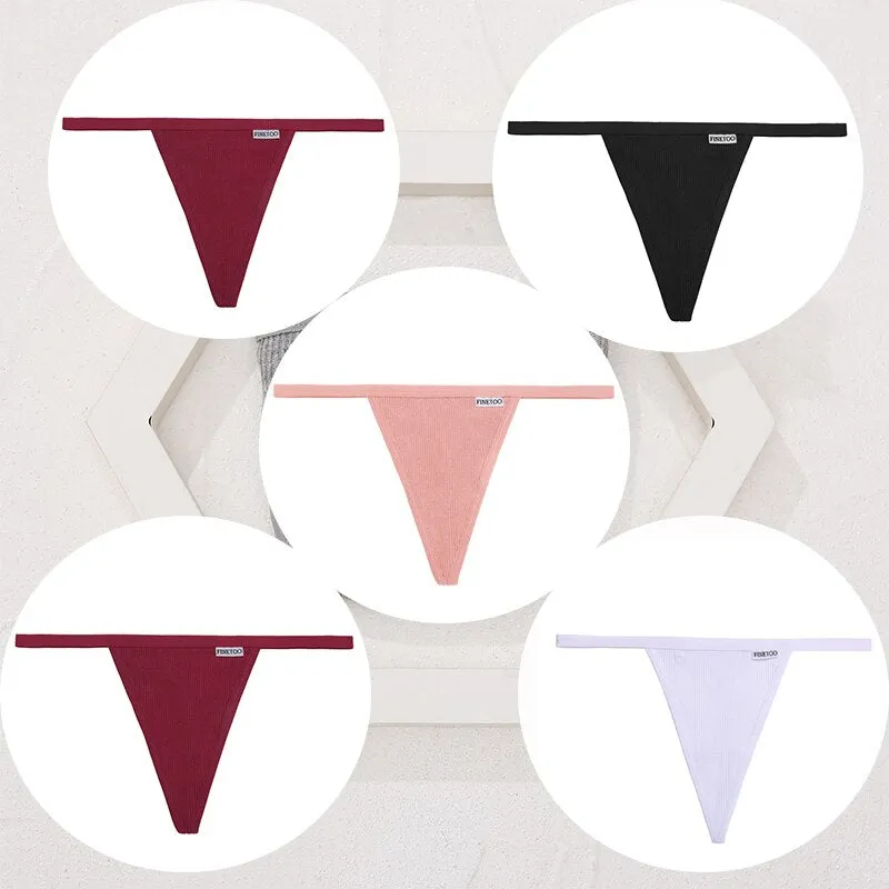 FINETOO 5PCS/Set Sexy G-string M-XL Cotton Girls Panties Women's Pantys Female Underpant Ladies Thong Lingerie Bikini Underwear