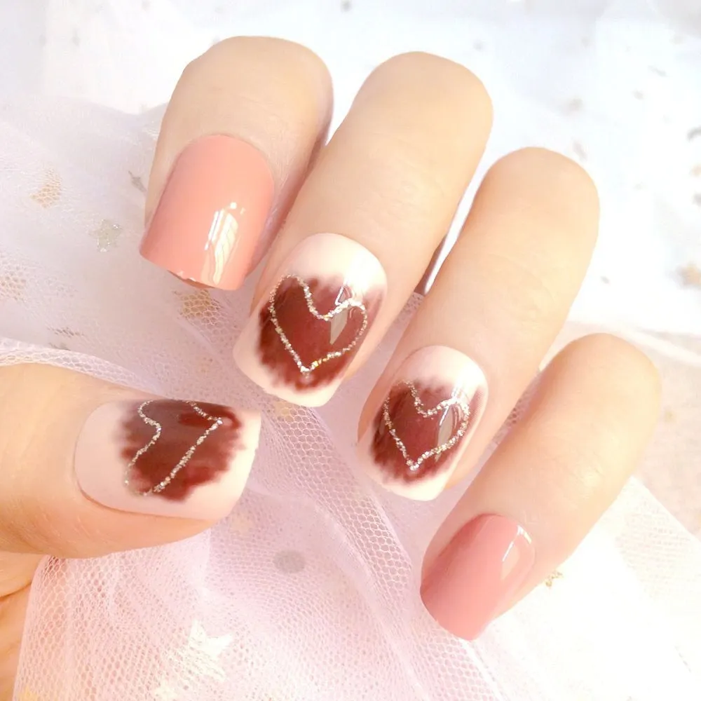 24Pcs 3D Wine Red Artificial Fake Nails With Glue Leopard Patterns DIY False Fingernails Full Cover Tips Manicure Tool-Nail Inspo