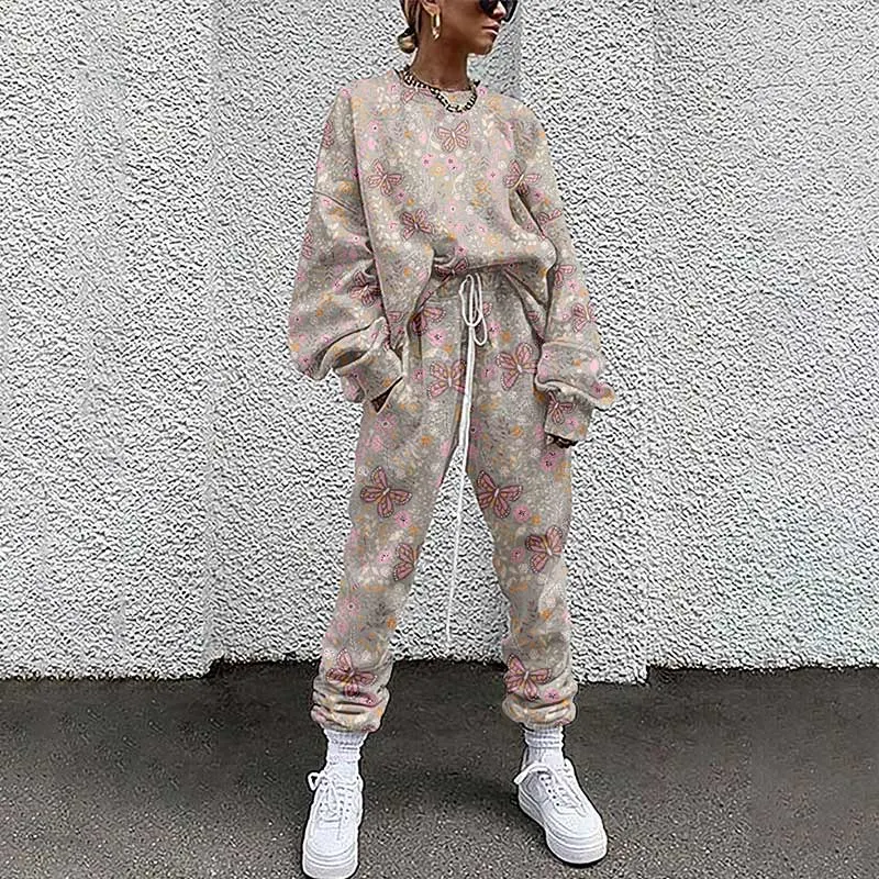 Women Tracksuit Two Piece Pullovers Cloting Long Sleeve Tie-dye Print Female Tops And Elastic Waist Pants Slim Casual Streetwear