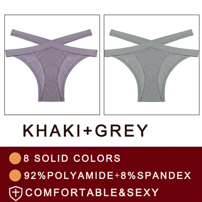 FINETOO 2PCS/Set Fashion Women's Seamless Sexy Panties Lingerie Girls Cross Strap Underwear Briefs 8 Solid Colors Woman Pantys