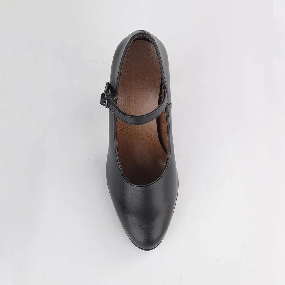Black Round Toe Buckle Strap Chunky Heel Elegant Mary Jane Pumps