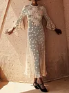 See-Through Crochet Long Sleeves Midi Dress