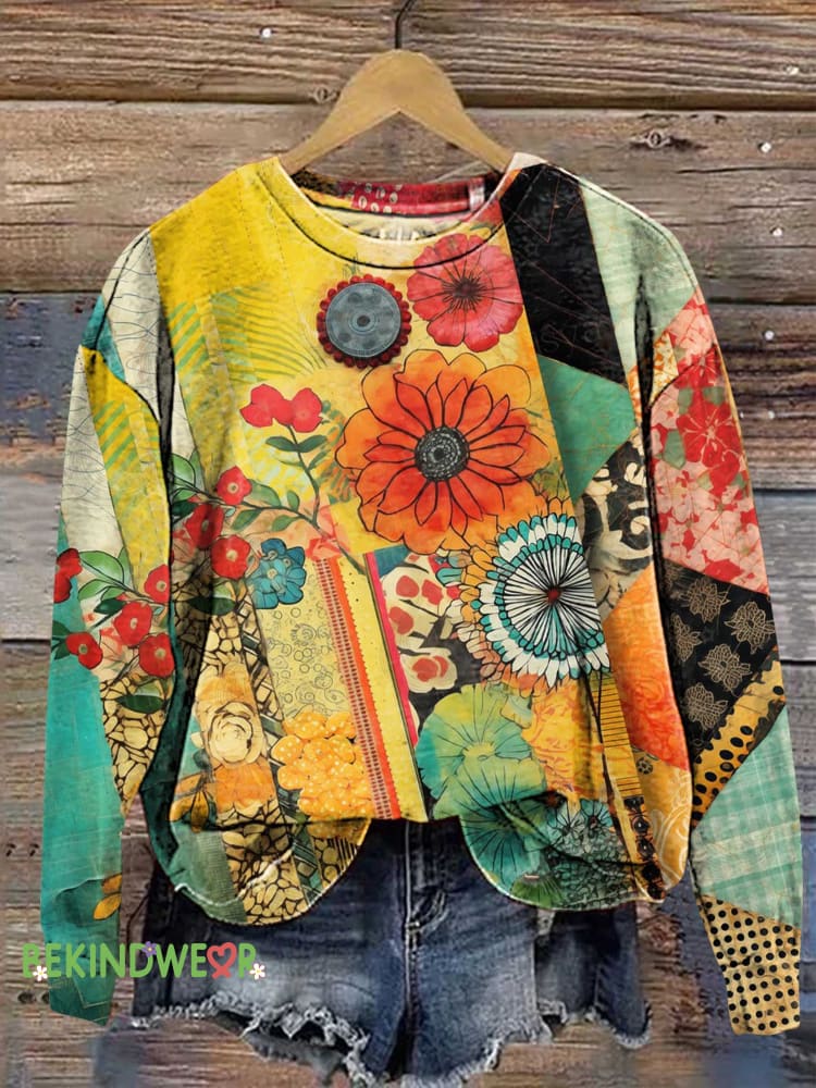 Retro Floral Sweashirt Multicolor / S