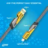 USB Cable Multi Charging Cord: 100W 4FT Black Braided Flat Cable 4-in-1 with AC Type Micro Lightning Plug &ndash; Fast Charging and Data Transfer EDC