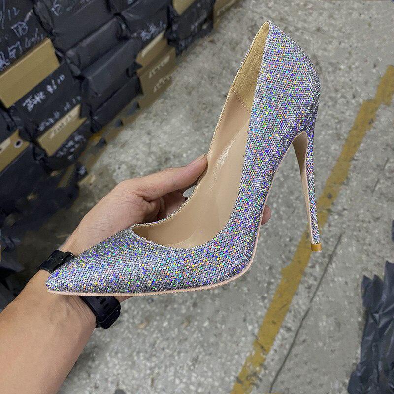 GOOSHOE 12cm Women's Silver Sequin High Heels High Heels