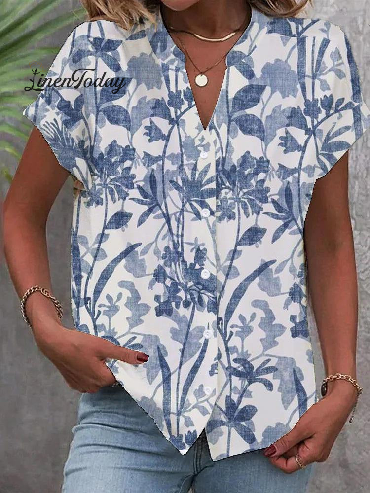 Women&rsquo;s Blue Floral Print Shirt Multicolor / S