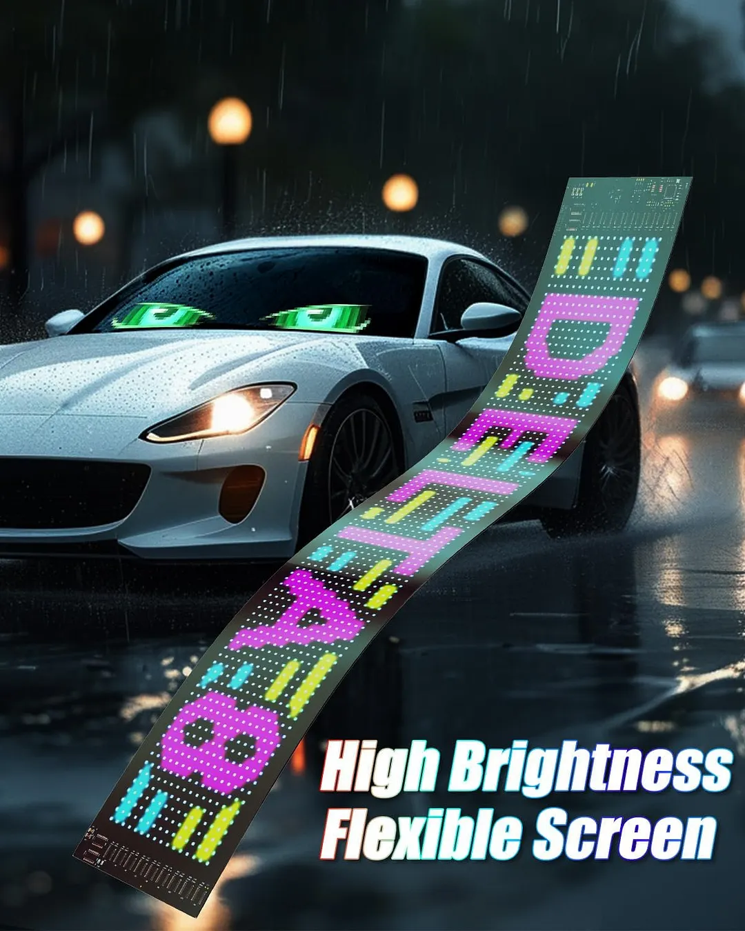 Devil Eye Light for Windshield: 23.5" x 4.5" Programmable LED Sign with APP and Remote - 5V USB Digital Illuminated Display, LED Eyes for Cars, SUVs and Trucks (1 pc)