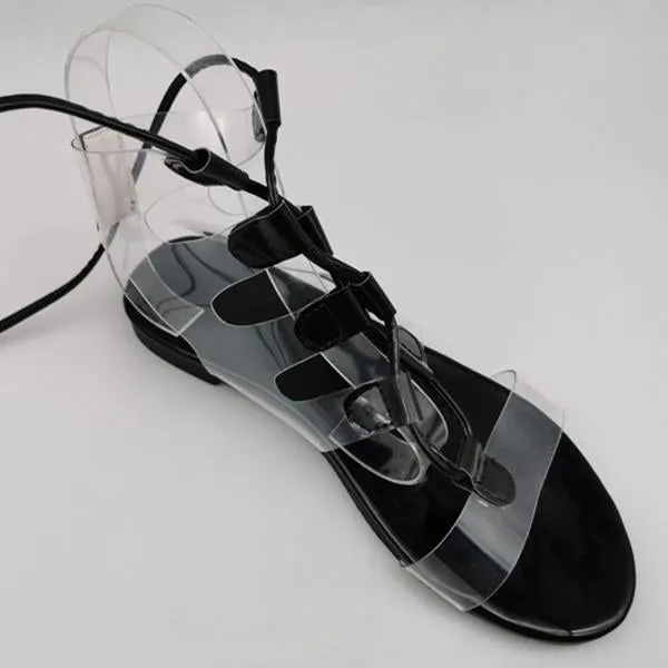 Sexy Transparent Straps Lace-Up Sandals