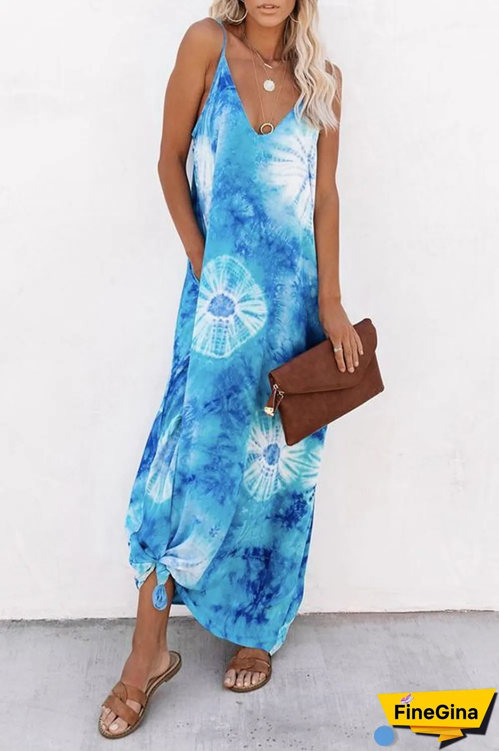 Casual V-neck Loose Sling Maxi Dress P10662