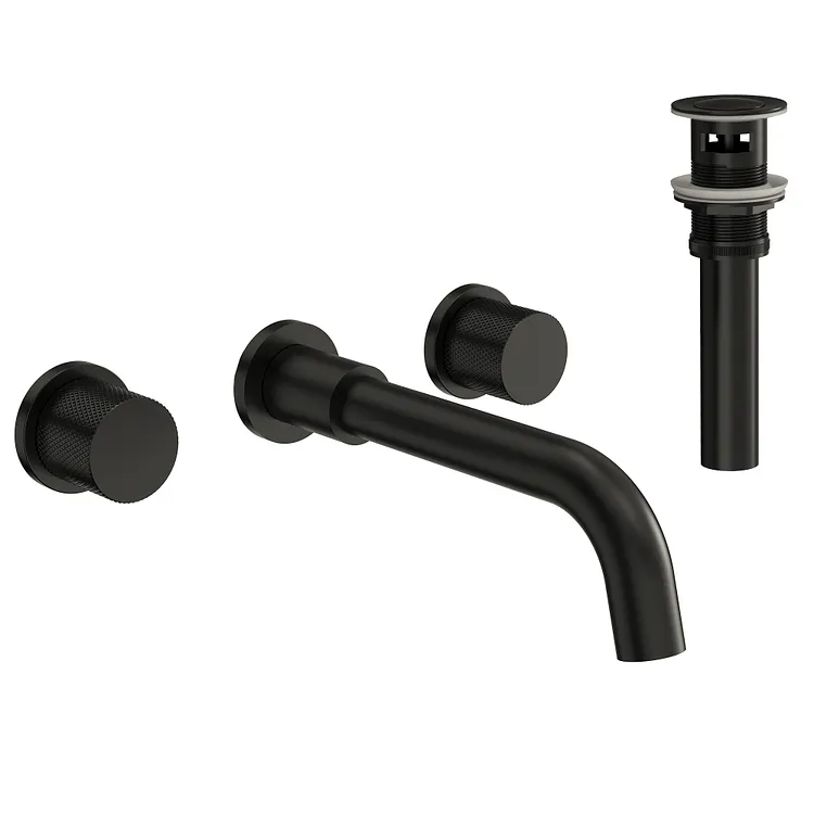 EVERSTEIN Wall-Mount Two-Handle Bathroom Sink Faucet Matte Black SFS-1150-BK