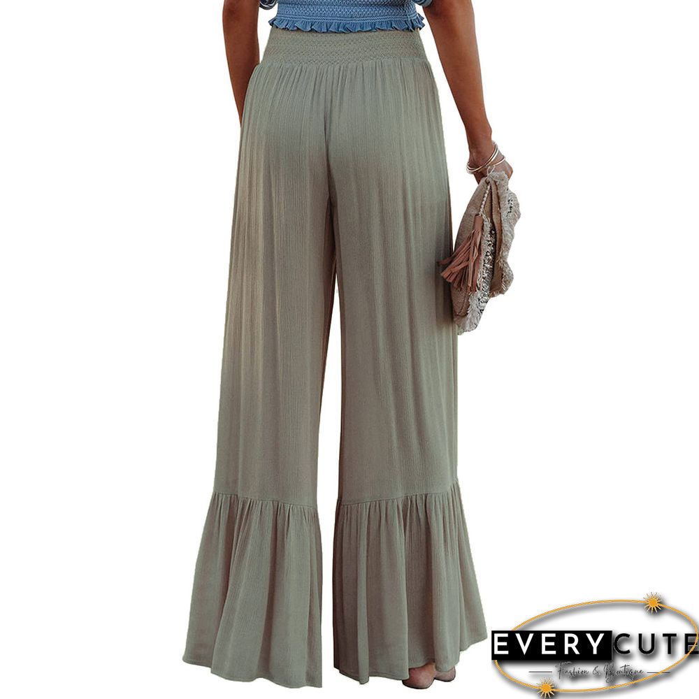 Spend Gray Solid Elastic Waist Wide Leg Casual Pants