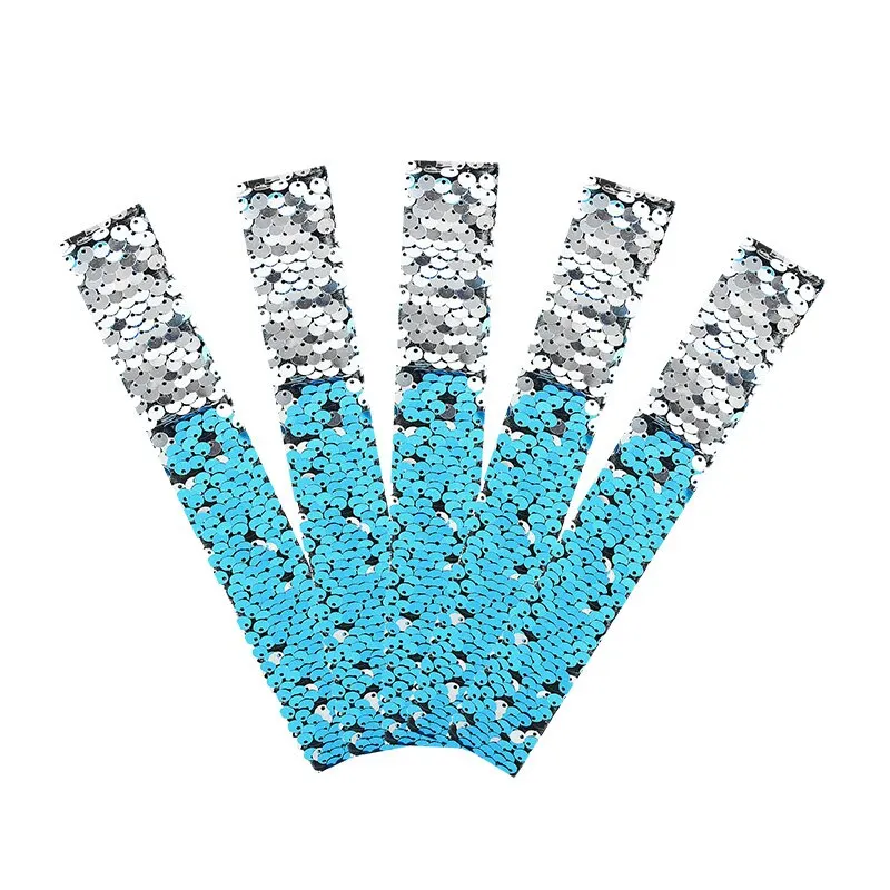 5pcs Glitter Slap Bracelets Mermaid Sequin Wristband for Girl Little Mermaid Birthday Party Decoration Gift Kids Toy Baby Shower