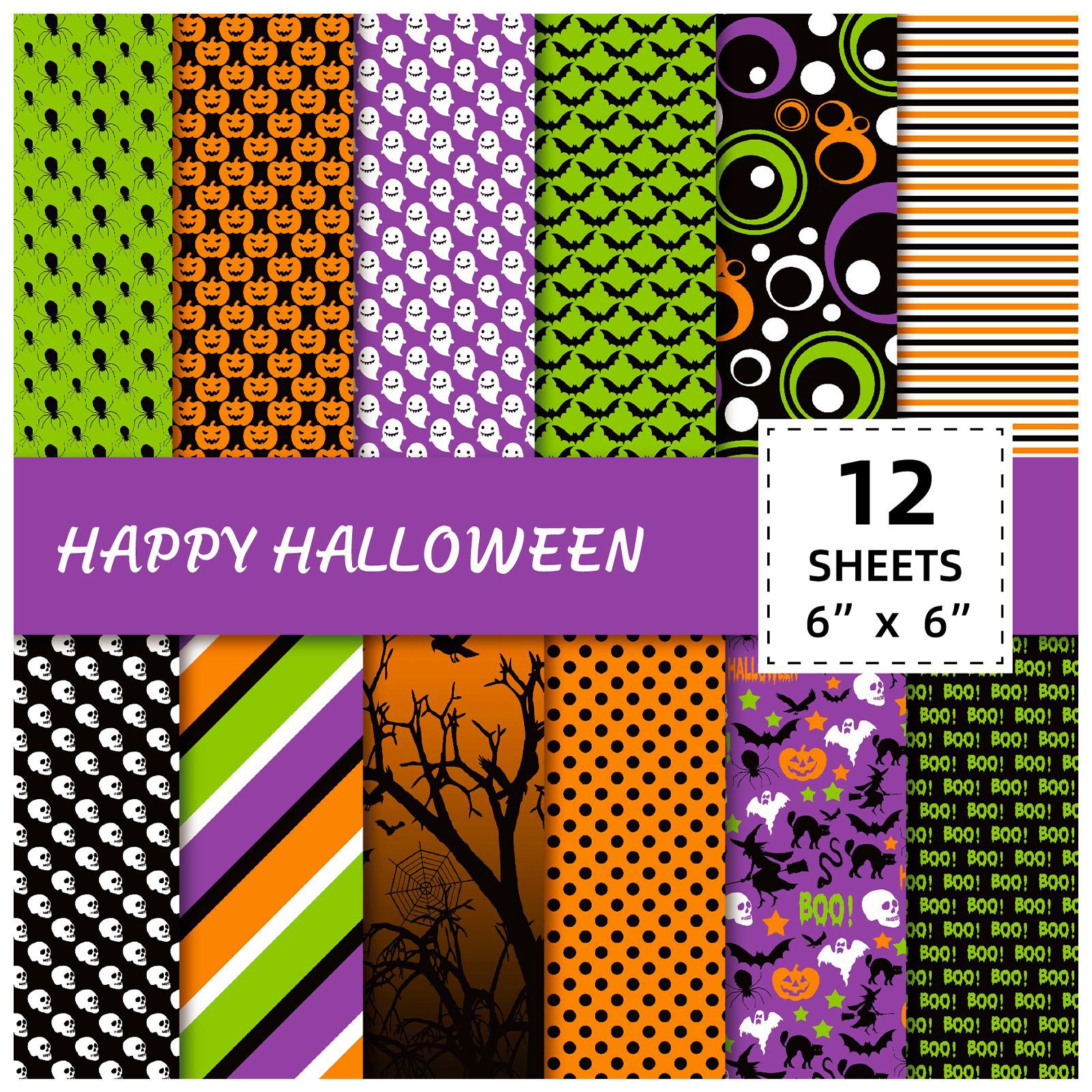 Halloween Elegance: 12-Pack Black Journaling Craft Papers & DIY Clip Cards