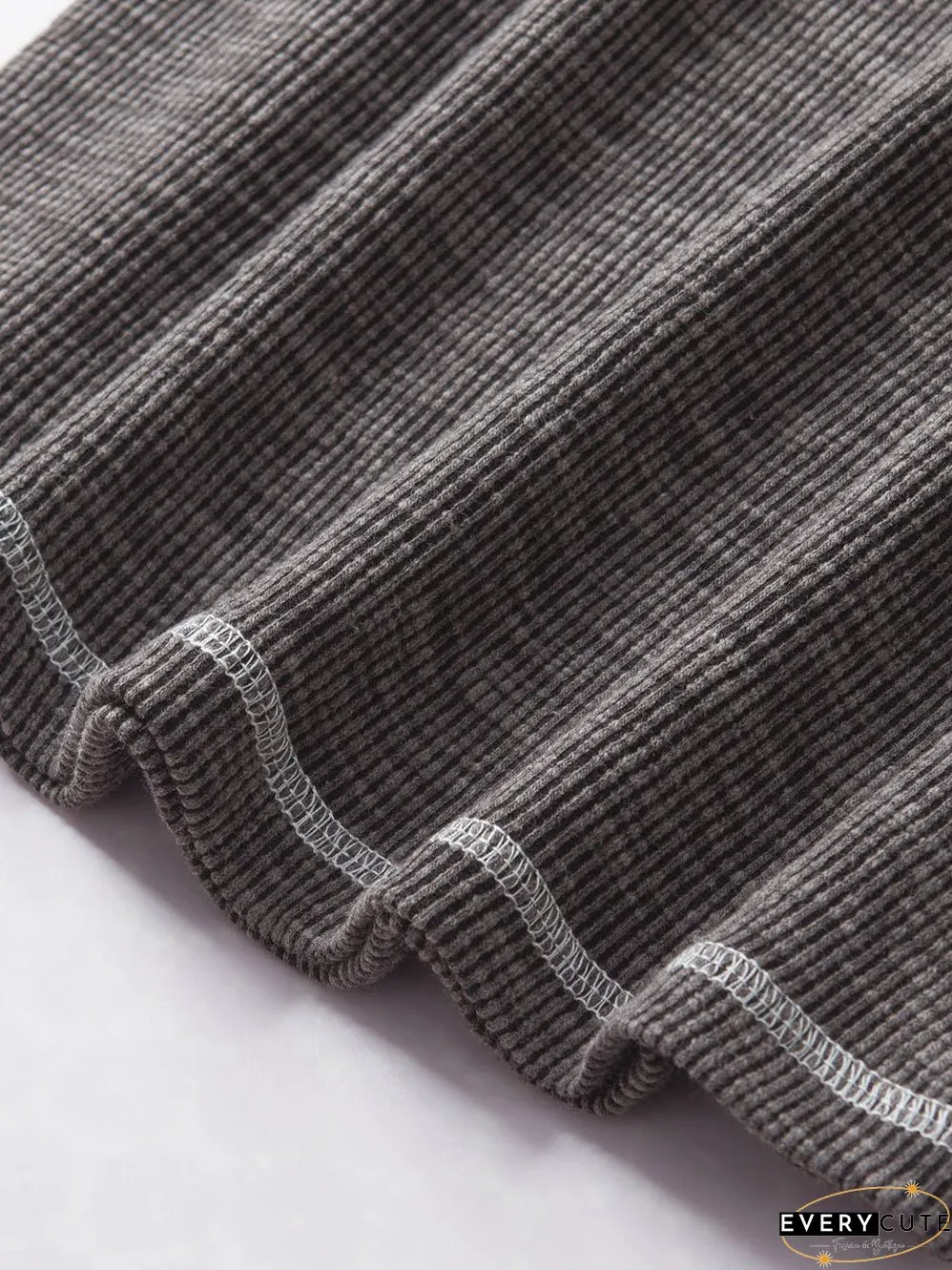 Cozy Gray Aztec Patterned Ribbed Top