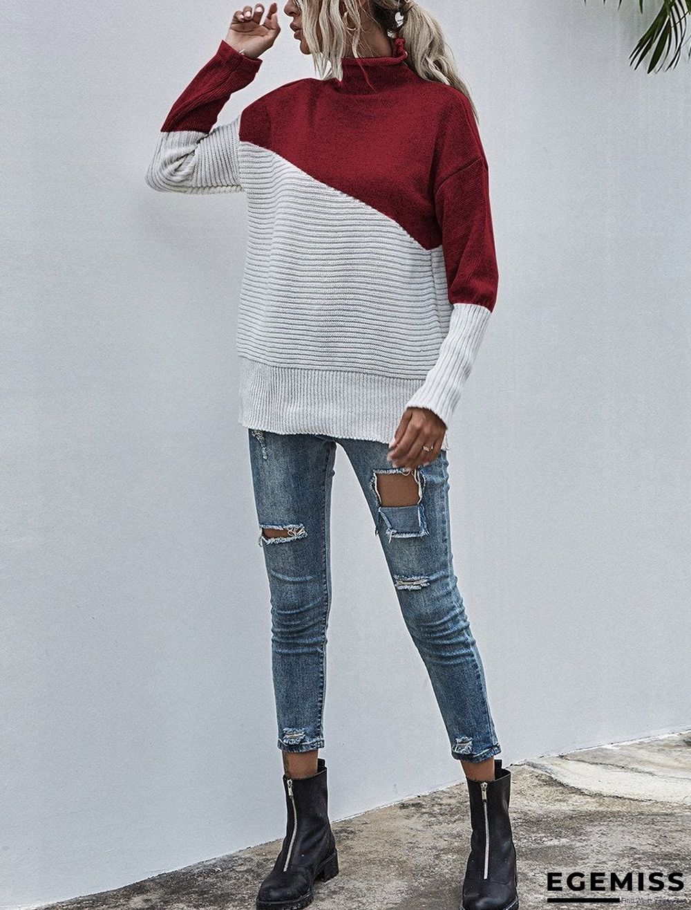 Color-blocking Sweater Women's Autumn And Winter New Contrast Color Pullover Sweater | EGEMISS