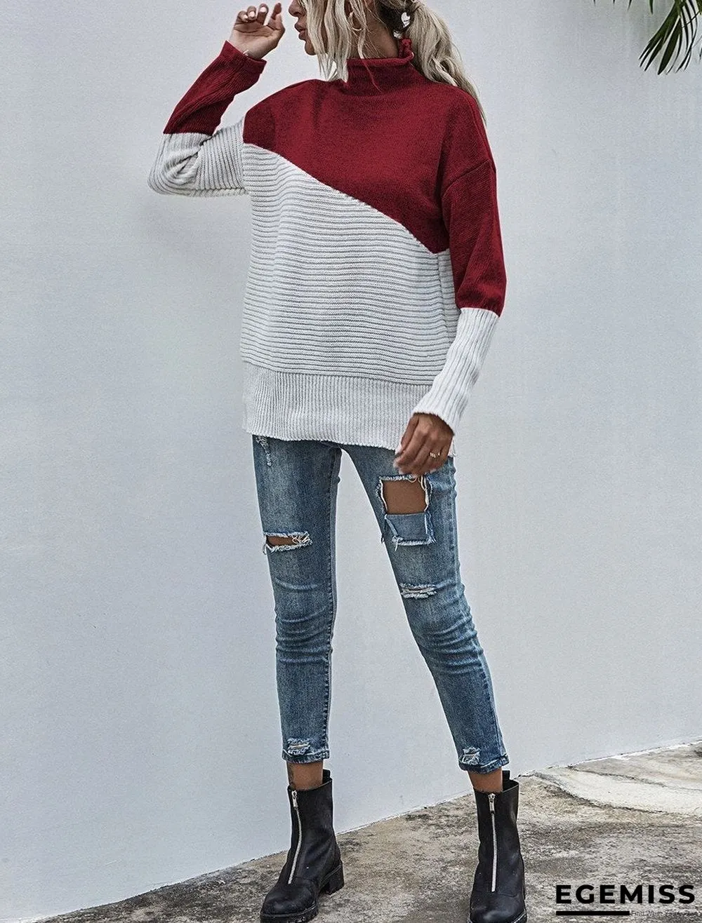 Color-blocking Sweater Women's Autumn And Winter New Contrast Color Pullover Sweater | EGEMISS