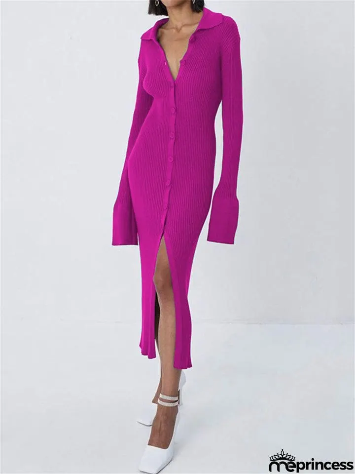 Women's Fashion Simple Style V-Neck Long Sleeve Sweater Dress