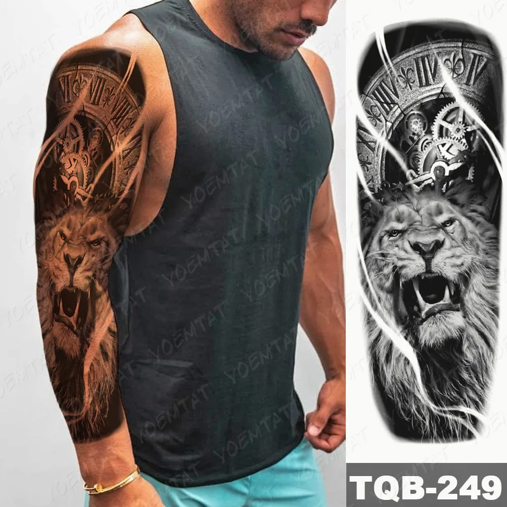 Large Arm Sleeve Tattoo Bird Crow Forest Moon Waterproof Temporary Tatto Sticker Lion Wolf Clock Body Art Full Fake Tatoo Men