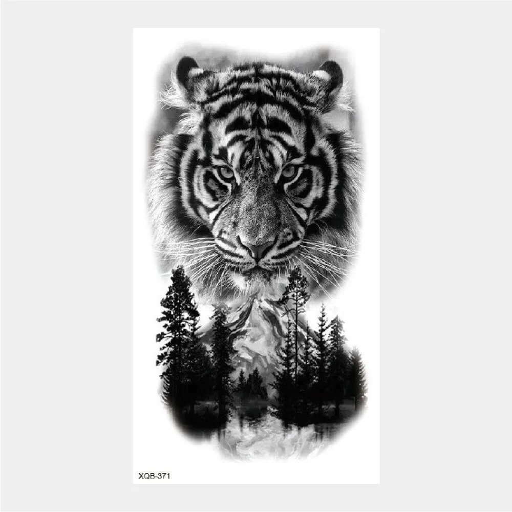 Sdrawing Temporary Tattoo Stickers Animal Tiger Lion Wolf Head Domineering Half Arm Big Picture Water Transfer Tatto Sticker