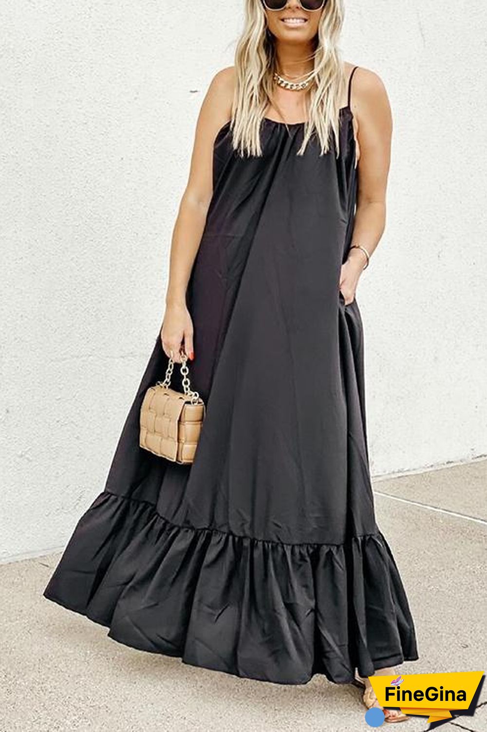 Ruffles Hem Slip Maxi Dress
