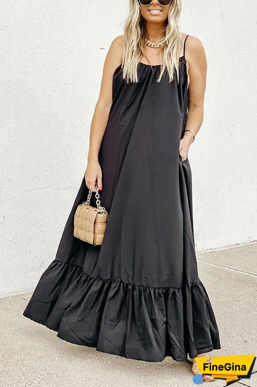 Ruffles Hem Slip Maxi Dress