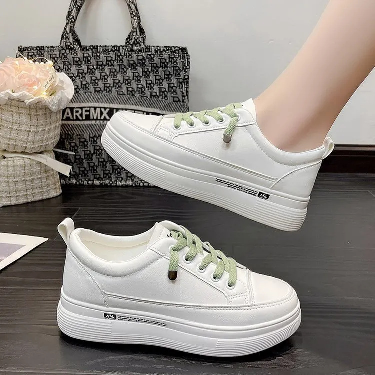 Churchf Churchf Summer New Platform Platform Small White Shoes Women Round Head Lace Up Lightweight Leather Surface Casual Sports Shoes Women