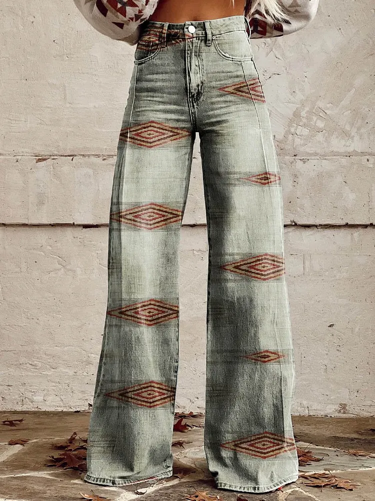 Women's Ethnic Pattern Print Casual Wide Leg Pants
