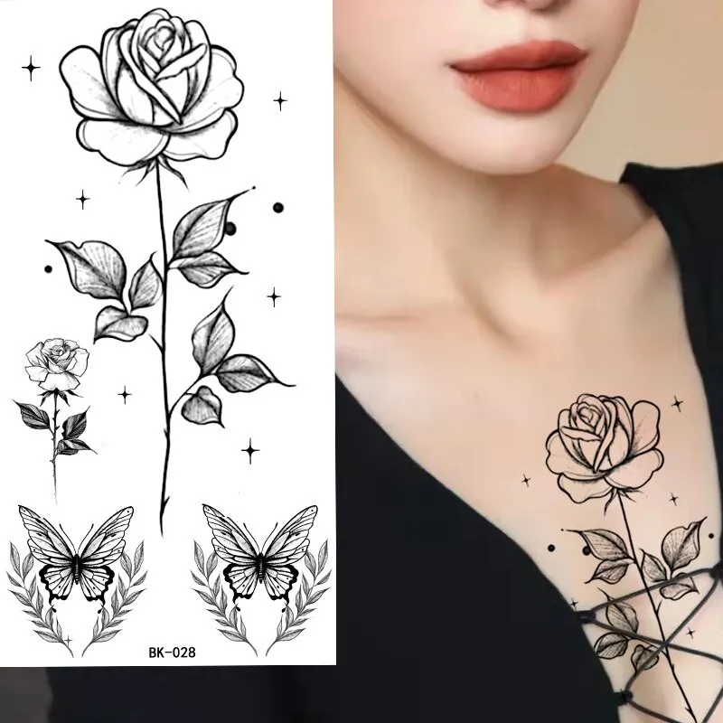 Sdrawing Tattoos New Flash Waterproof Temporary Tattoo Sticker Lip Print Flowers Butterfly Body Art Arm Fake Sleeve Tatoo for Women