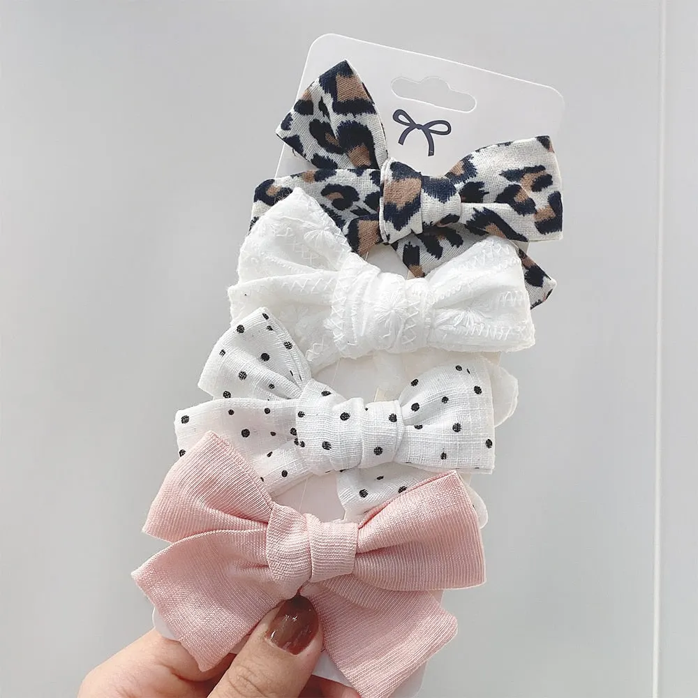 4Pcs/set 2021 New Leopard Print Hair Clips For Cute Girls BB Boutique Hairpins Bowknot Barrettes Headwear Kids Hair Acesssories