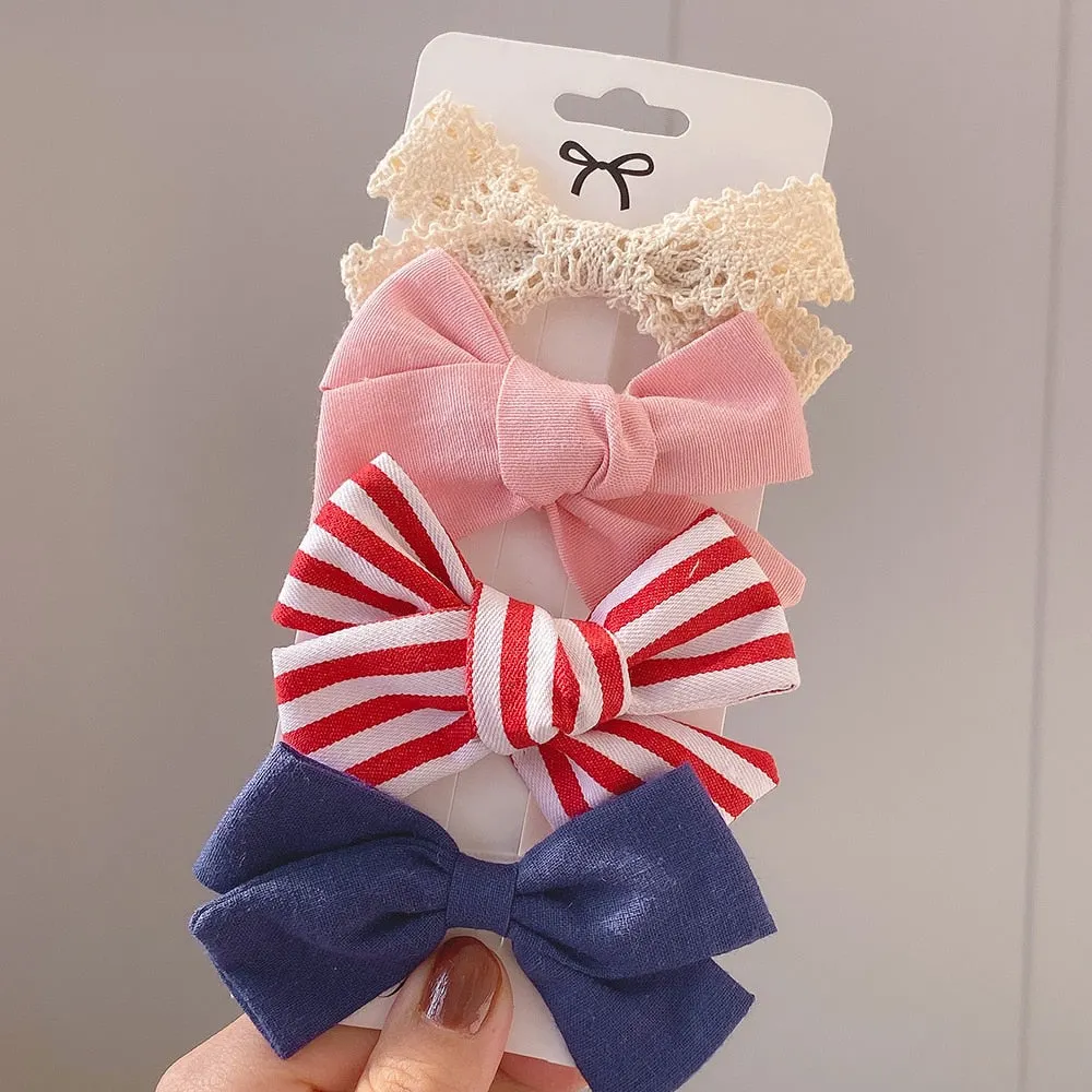4Pcs/set 2021 New Leopard Print Hair Clips For Cute Girls BB Boutique Hairpins Bowknot Barrettes Headwear Kids Hair Acesssories