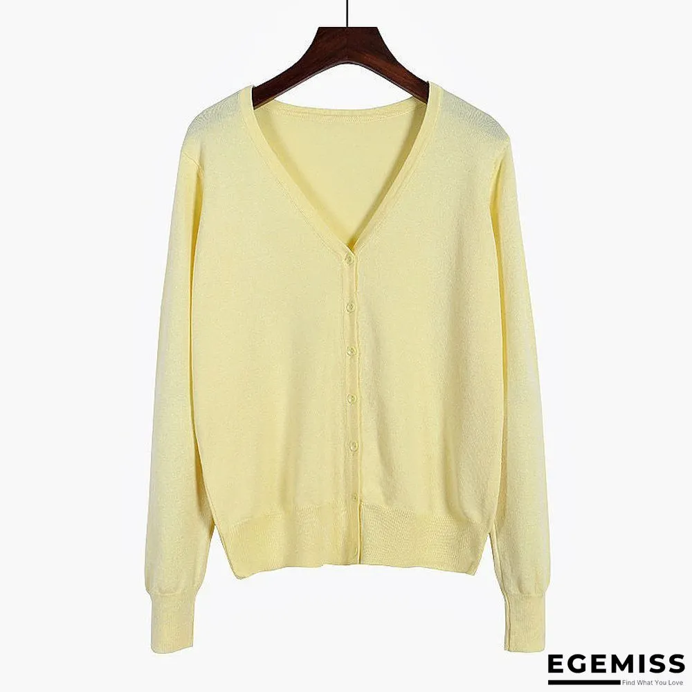 Cardigan Long Sleeve V Neck Air Conditioned Shirt Slim and Simple | EGEMISS