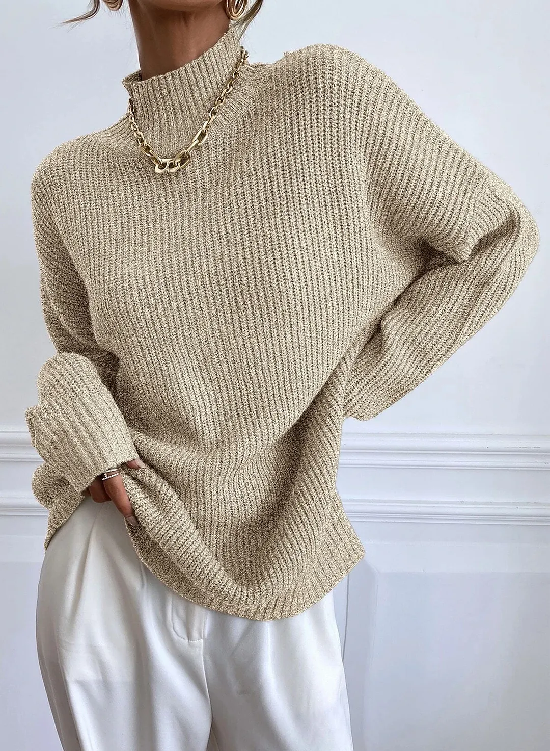 Women's Stand Collar Batwing Sleeve Jumper
