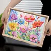 (US Local)Wooden Flower 5D DIY Diamond Painting Serving Tray with Handle for Desk Decor