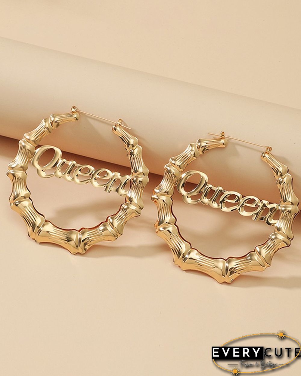 1Pair Bamboo Joint Letter Pattern Hoop Earrings